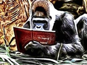 Large TSRA Blog Logo showing a silverback gorilla reading an Origin of Man book