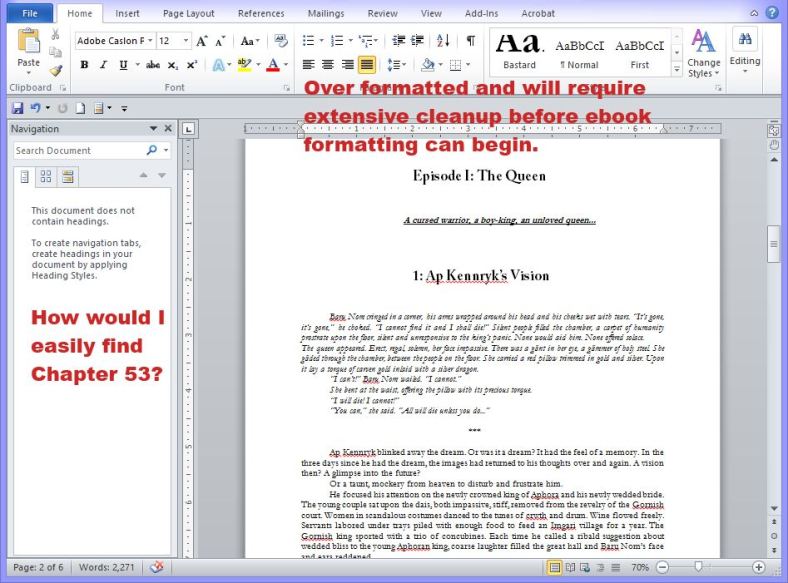 Example of a Word doc that has been overstyled.