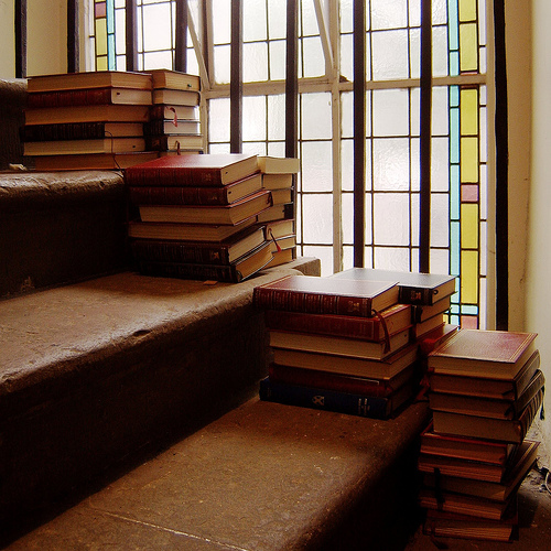 books on stairs