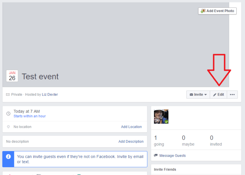 edit a facebook event to cancel it