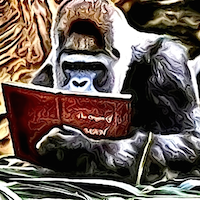 Large TSRA Blog Logo showing a silverback gorilla reading an Origin of Man book