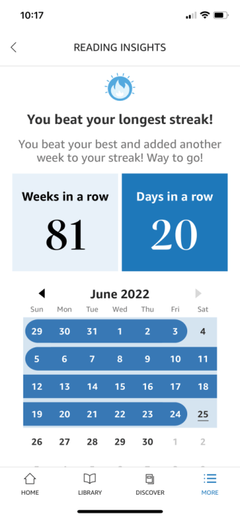 graphic showing number of days and days in a row read, also calendar with streak of days read